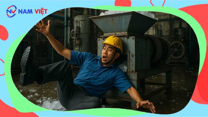 A worker died after slipping into an ice crusher machine in Soc Trang